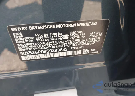 2025 BMW X3 30 xDrive from USA, damaged, VIN 5UX53GP09S9Z83642